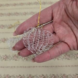 Vintage 1990s Hand Spun Glass Mini Heart Ornaments Clear Neutral Set of 5